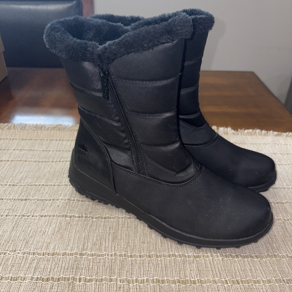 TOTES JAZZY Women's Warm Waterproof Snow Zip Winter BOOTS Black 9M